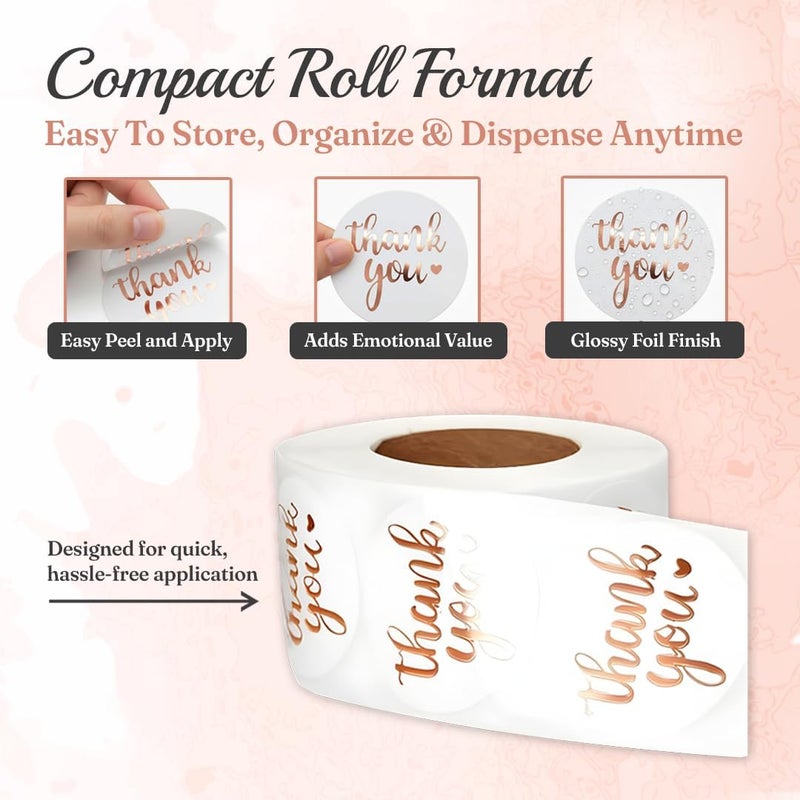 IBAKE 500 Thank You Stickers Roll – 1.5" Round White Labels with Rose Gold Foil | Self-Adhesive Gold Thank You Stickers for Packaging, Gift Bags, Weddings, Envelopes & Small Business Orders - Image 4